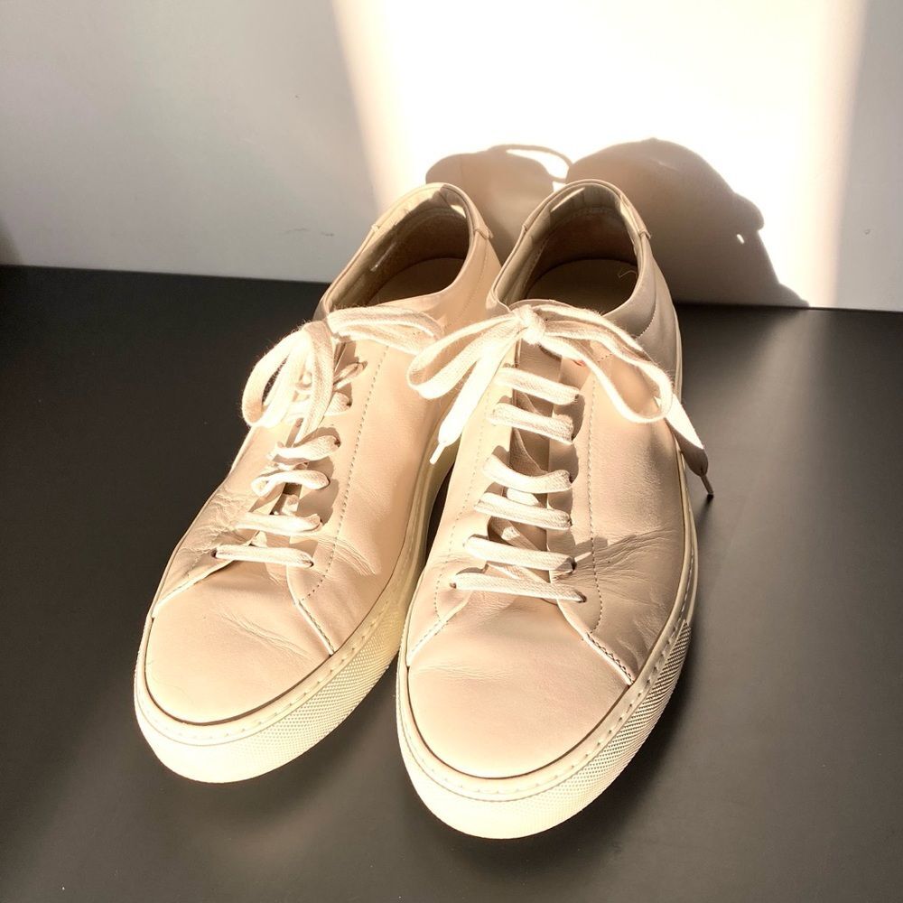 Good Man Brand Men's Sneakers in Pale Taupe Rose Gold Logos Sz 11.5 Sleek Casual